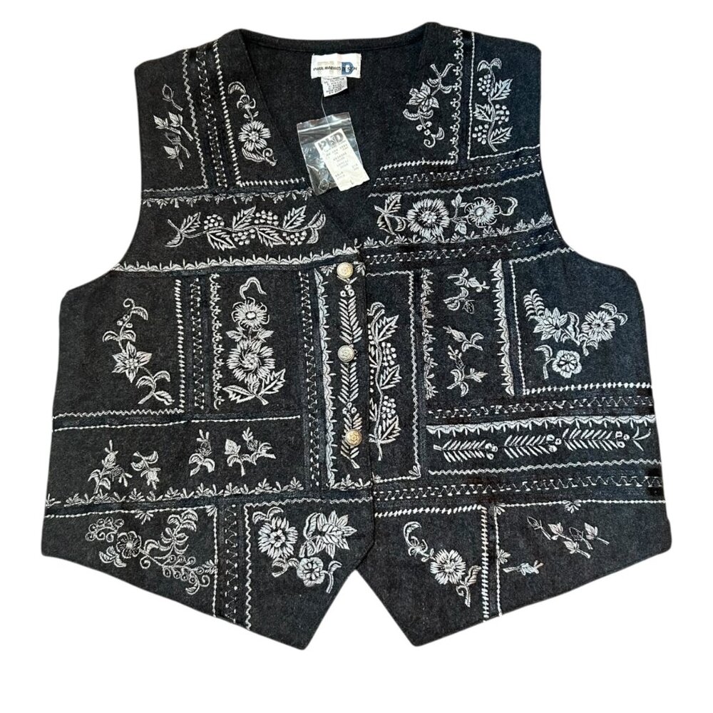 Vintage Paul Harris Design Folk Ornate Embroidered Wool Blend Vest L